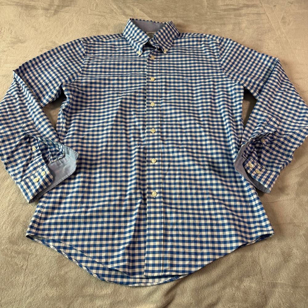 Brooks Brothers Mens Medium Regent Fit Blue Gingham Supima Cotton Non-Iron Shirt